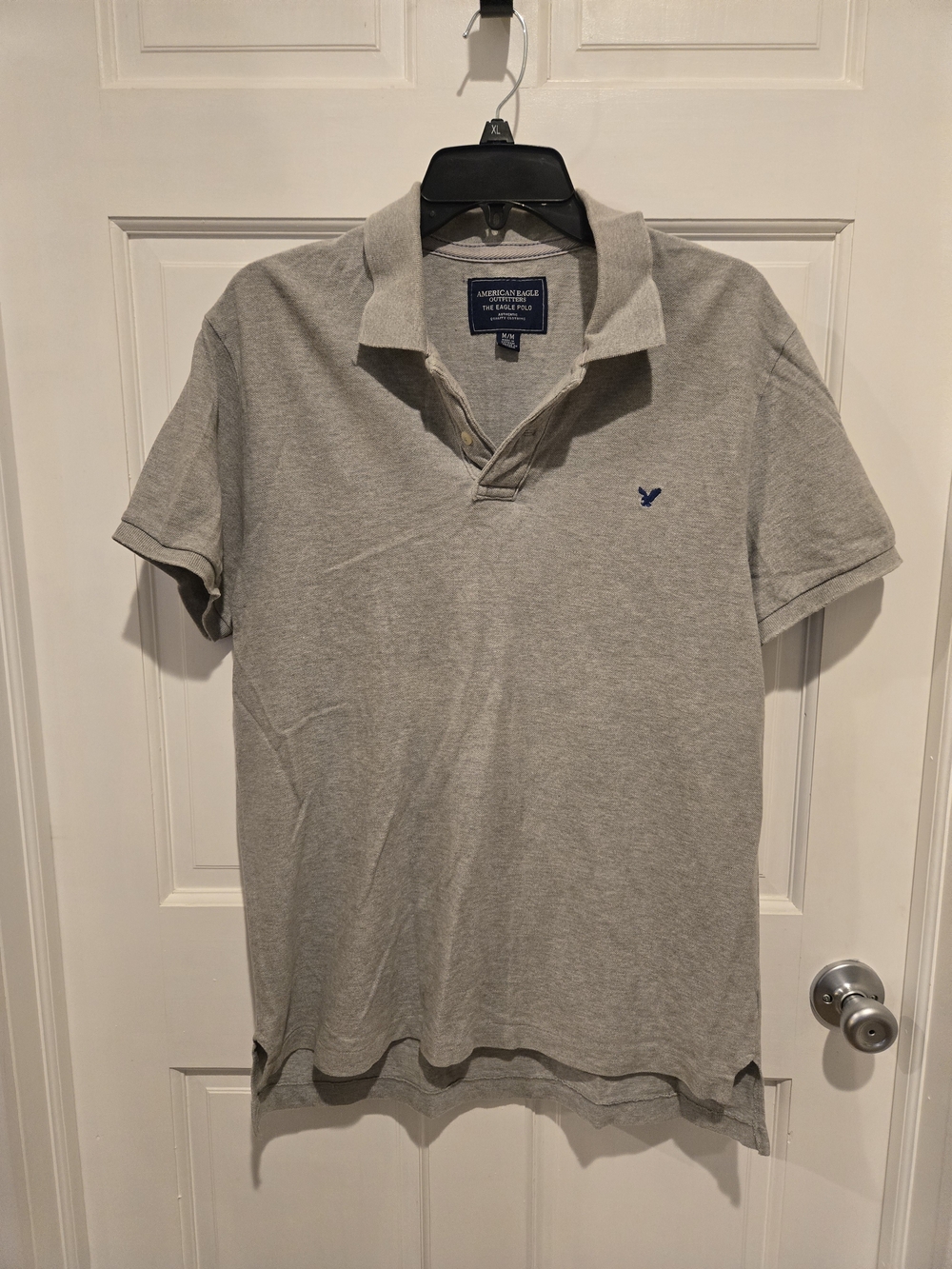 American Eagle Outfitters Light Gray Polo with Navy Logo